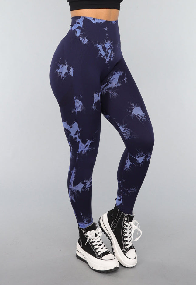 NEW3010 Navy Sportlegging met Tie Dye Print