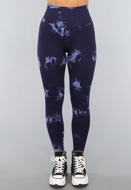 NEW3010 Navy Sportlegging met Tie Dye Print