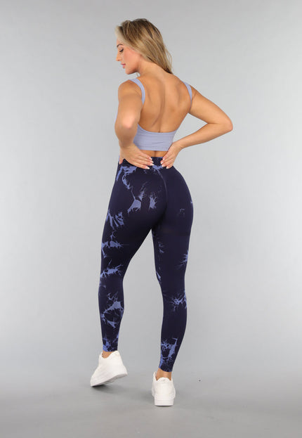 NEW3010 Navy Sportlegging met Tie Dye Print