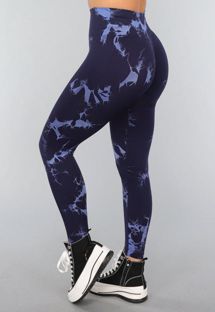 NEW3010 Navy Sportlegging met Tie Dye Print