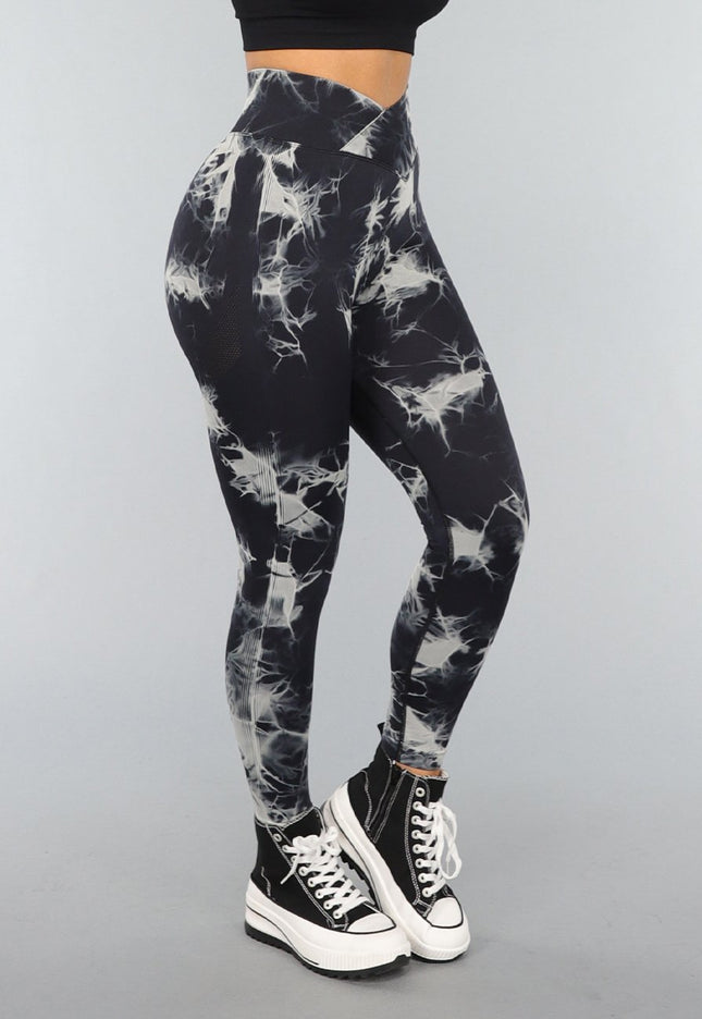 NEW3010 Print Stretch Overslag Legging met Tie Dye
