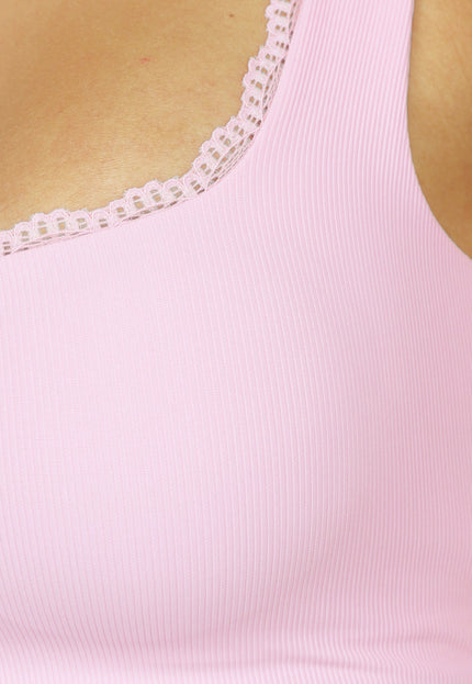 NEW3010 Roze Rib Croptop met Padding