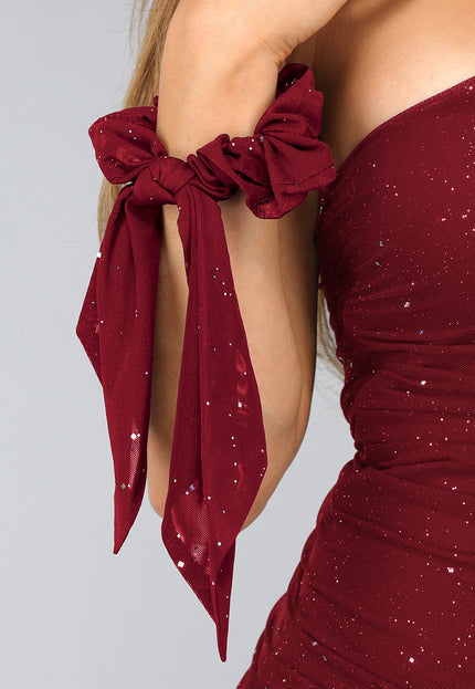 OP=OP.09.NL Strik Scrunchie in Burgundy met Glitters
