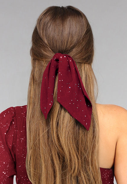 OP=OP.09.NL Strik Scrunchie in Burgundy met Glitters