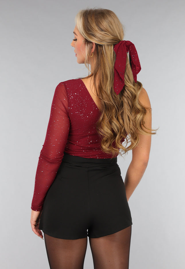 OP=OP.09.NL Strik Scrunchie in Burgundy met Glitters