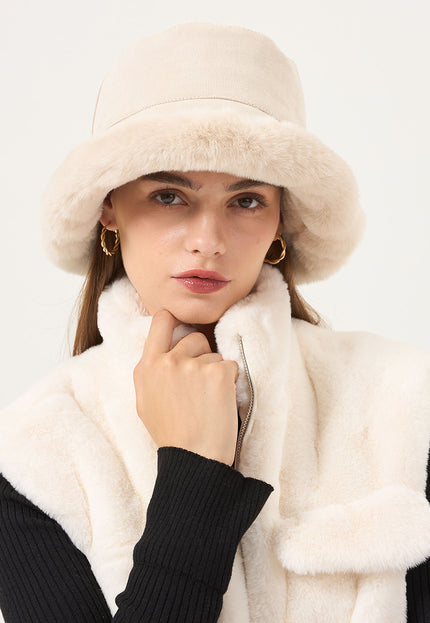 NEW3010 Suèdelook Bucket Hat met Bont Randje