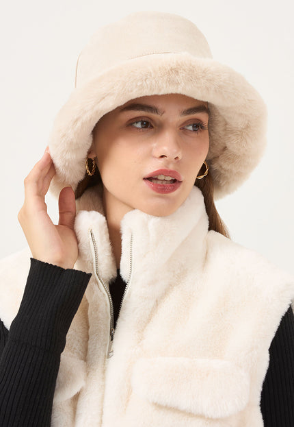 NEW3010 Suèdelook Bucket Hat met Bont Randje