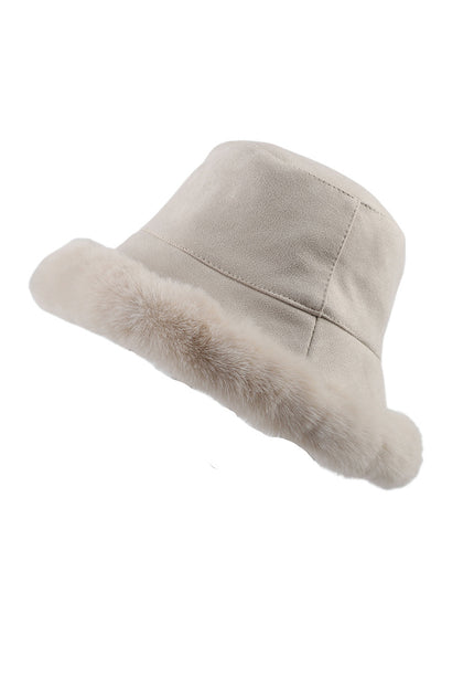 NEW3010 Suèdelook Bucket Hat met Bont Randje