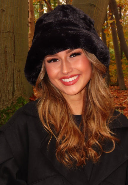 NEW3010 Suèdelook Bucket Hat met Bont Randje