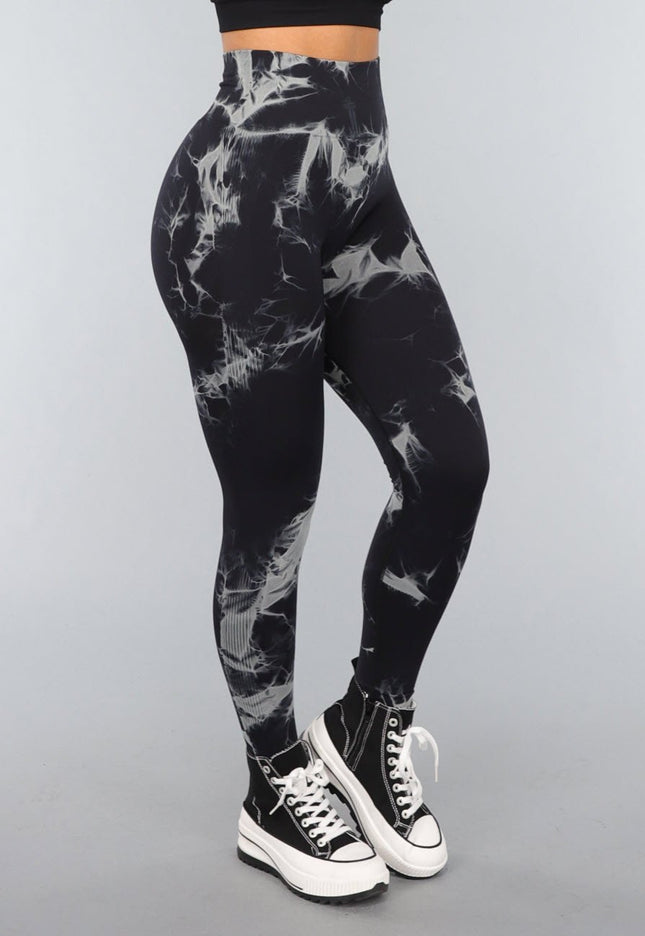 NEW3010 Tie Dye Gym Legging in Zwart met Push Up