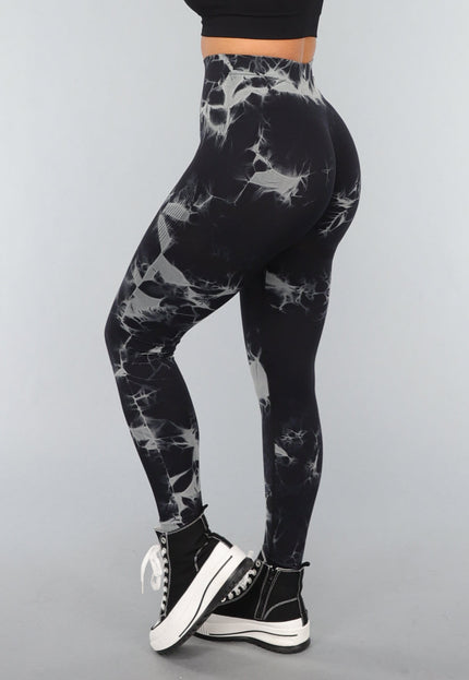NEW3010 Tie Dye Gym Legging in Zwart met Push Up