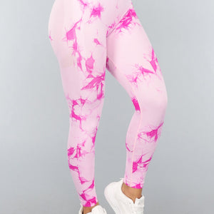 NEW3010 Tie Dye Roze Fitness Legging met Compressie Band