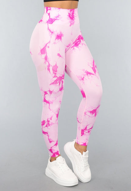 NEW3010 Tie Dye Roze Fitness Legging met Compressie Band