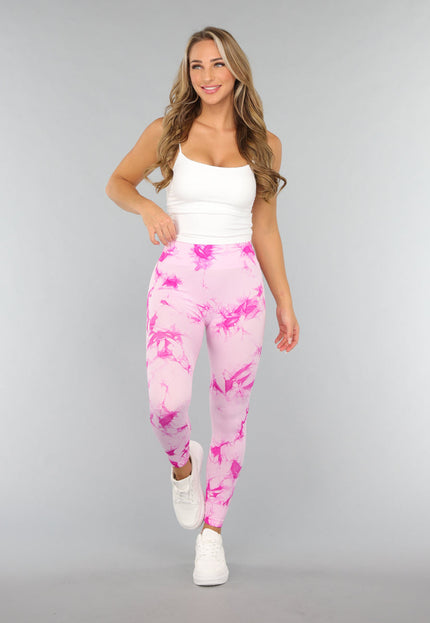 NEW3010 Tie Dye Roze Fitness Legging met Compressie Band