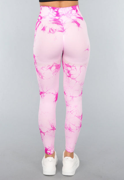 NEW3010 Tie Dye Roze Fitness Legging met Compressie Band