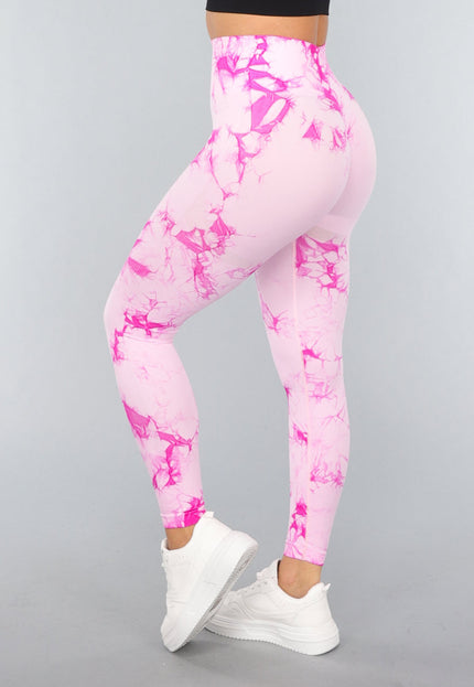 NEW3010 Tie Dye Roze Fitness Legging met Compressie Band