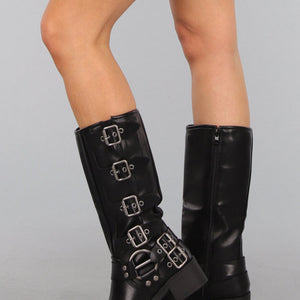 OP=OP.48.NL Zwarte Bikerboots met Gesp Details