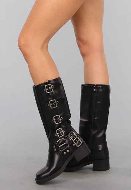 OP=OP.48.NL Zwarte Bikerboots met Gesp Details