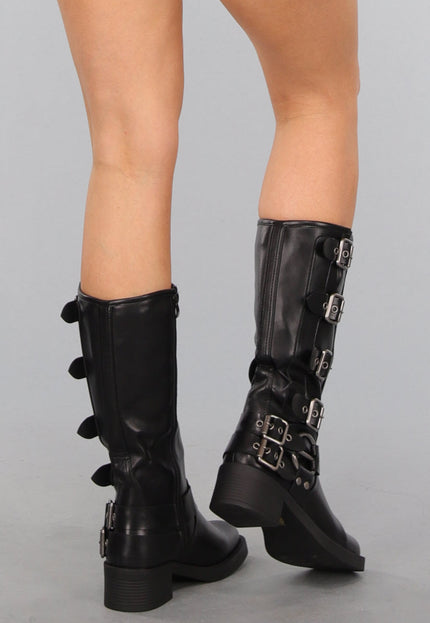 OP=OP.48.NL Zwarte Bikerboots met Gesp Details