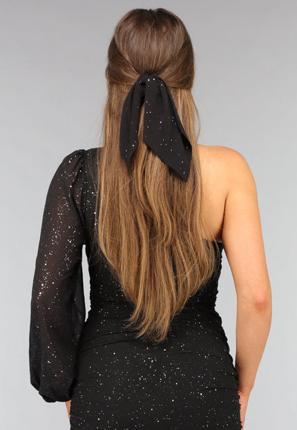 Zwarte Glitter Scrunchie met Strikdetail