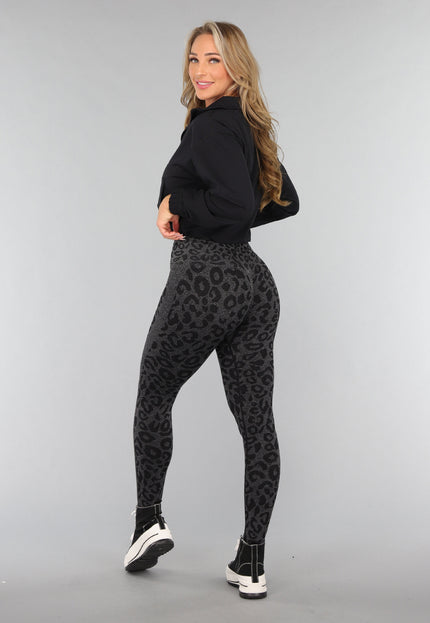 NEW3010 Zwarte Panterprint Gym Legging met Stretch