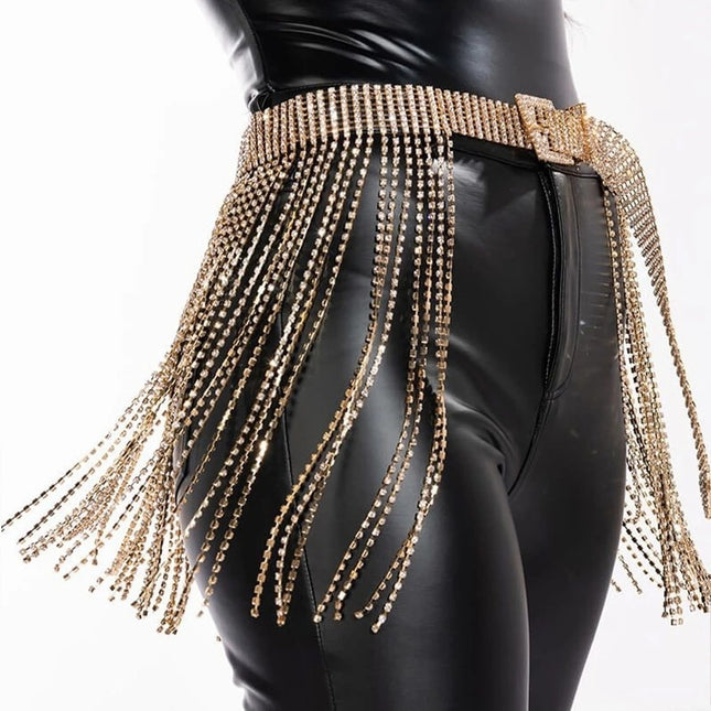 NEW3011 Gouden Waterval Strass Bodychain