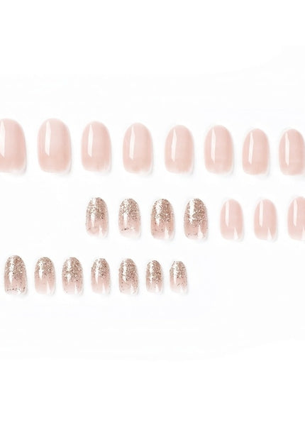 NEW3011 Ovaal Nude Nepnagels met Glitter