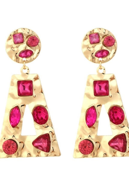 NEW3011 Rode Strass Retro Oorhangers