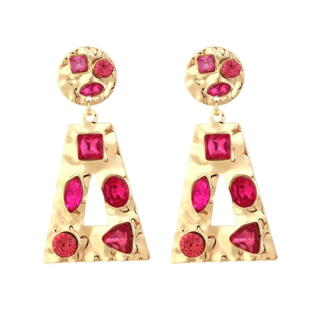 NEW3011 Rode Strass Retro Oorhangers