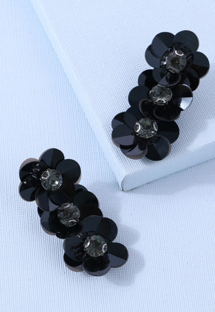 NEW3011 Zwarte Flower Oorhangers