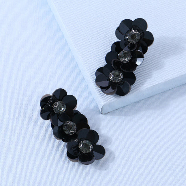 NEW3011 Zwarte Flower Oorhangers