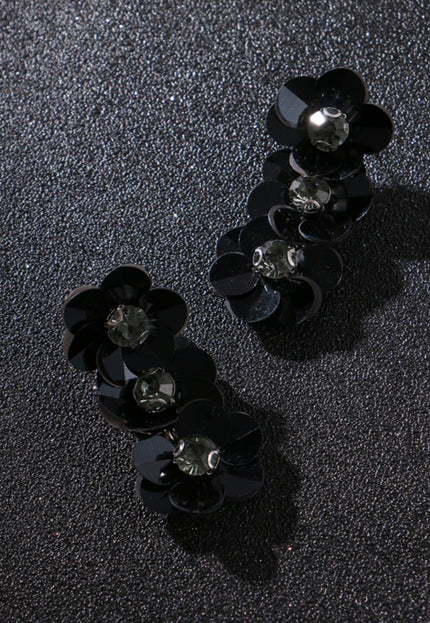 NEW3011 Zwarte Flower Oorhangers