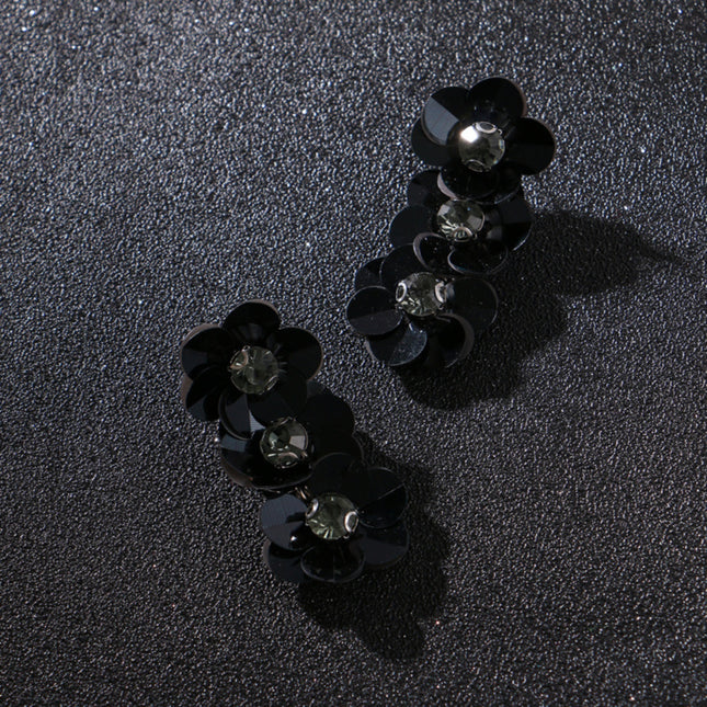 NEW3011 Zwarte Flower Oorhangers