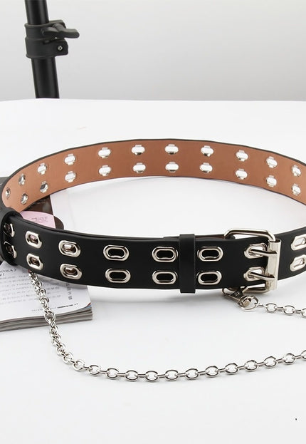 NEW3011 Zwarte Riem met Dubbele Ringen