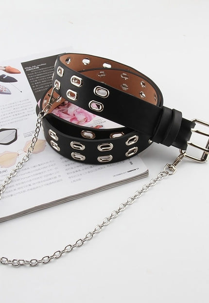 NEW3011 Zwarte Riem met Dubbele Ringen