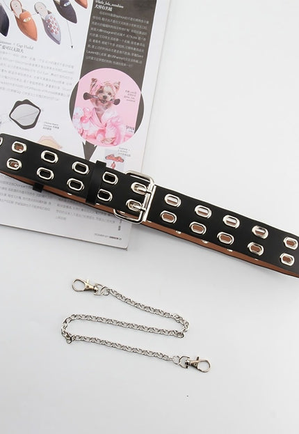 NEW3011 Zwarte Riem met Dubbele Ringen