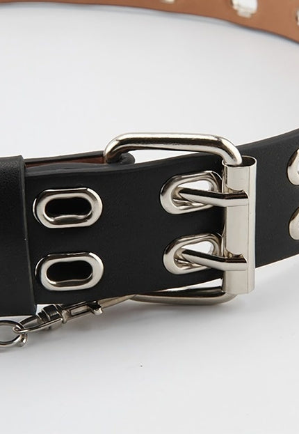NEW3011 Zwarte Riem met Dubbele Ringen