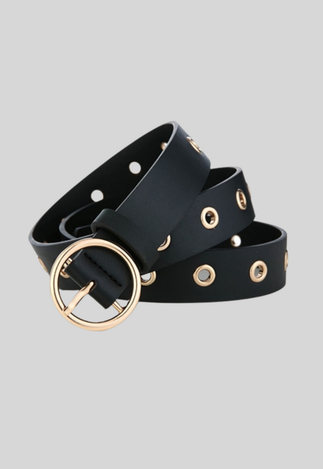 NEW3011 Zwarte Riem met Ronde Gesp