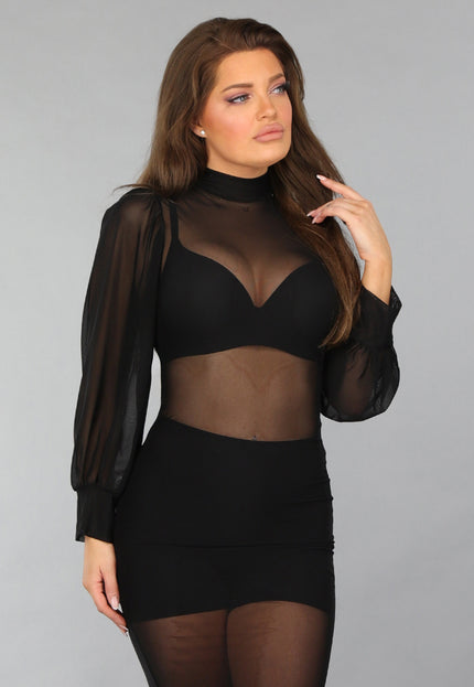 OP=OP.06.NL Lange Doorschijnende Jurk met Pofmouwen