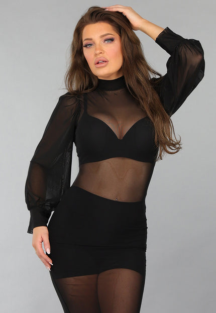 OP=OP.06.NL Lange Doorschijnende Jurk met Pofmouwen