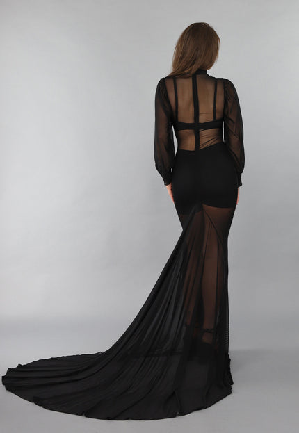 OP=OP.06.NL Lange Doorschijnende Jurk met Pofmouwen