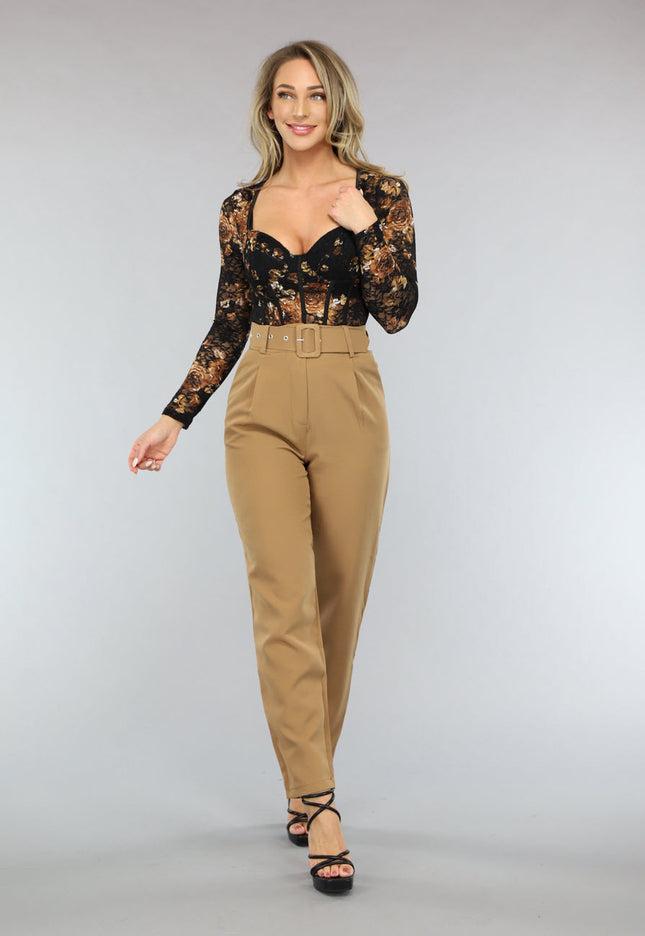 NEW3101 Kanten Korset Bodysuit met Bloemenprint