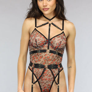 NEW3101 Mesh Luipaard Body met Beugels