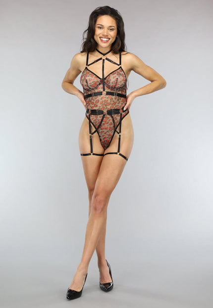 NEW3101 Mesh Luipaard Body met Beugels