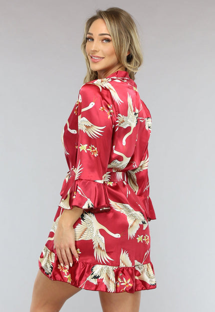 OP=OP.51.S Rode Satin Kimono met Ruches