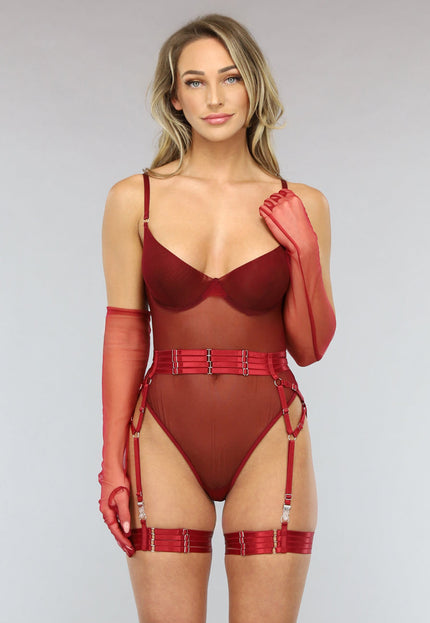 NEW3101 Wijnrode Doorschijnende Lingerie Set