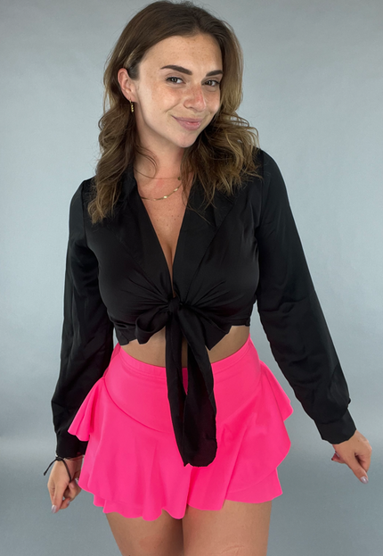 NEW3105 Geplooide Neon Roze Skort