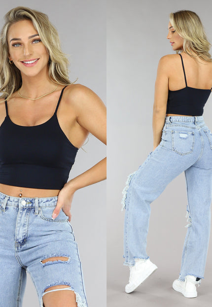 NEW3105 Zwarte Basic Stretch Top