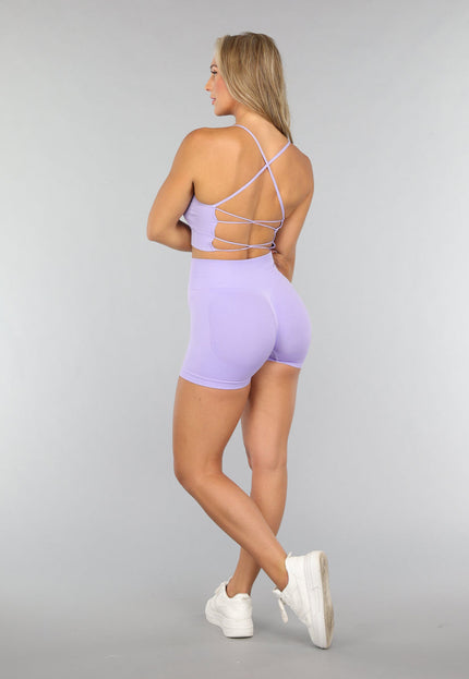 NEW3107 Korte Lila Yoga Set met Gekruist Rug Detail