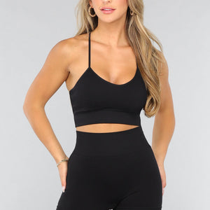 NEW3107 Korte Zwarte Fitness Set met Gekruiste Rug